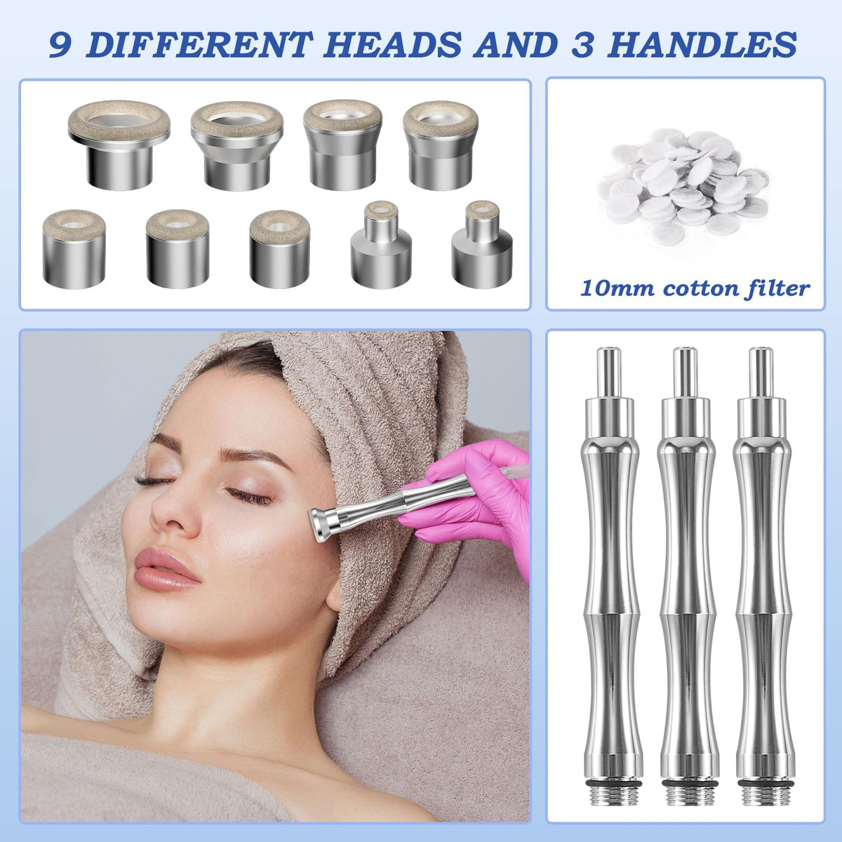 Yekavo diamond dermabrasion wand collection designed for targeted treatment areas.