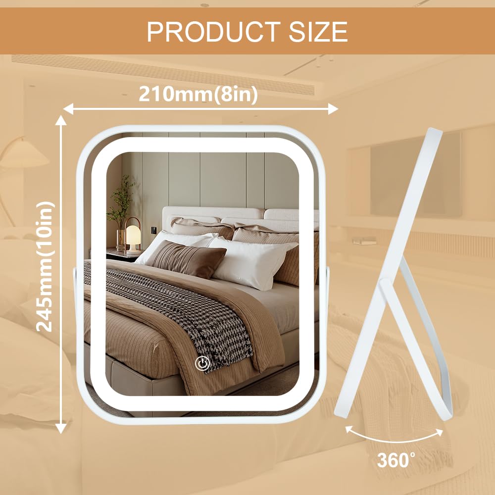 YEKKOPT mirror brightness settings demonstrate adjustable lighting for various looks.