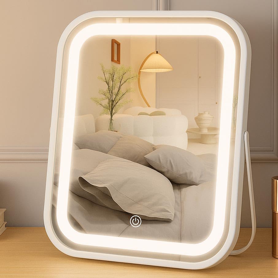 YEKKOPT lighted makeup mirror front view with even illumination for precise makeup application.
