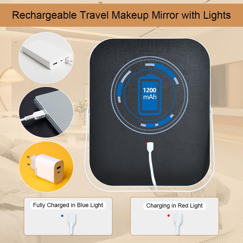YEKKOPT mirror with USB-C recharge enables cordless use anywhere.