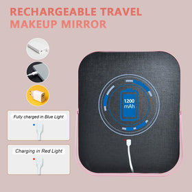 YEKKOPT pink dimmable touch-control vanity mirror with three lighting modes.