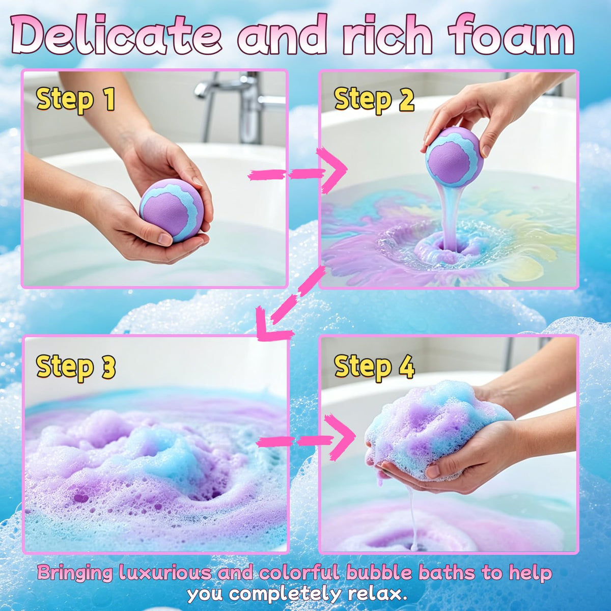 YellowRiver bath bombs revealing hidden toy inside during dissolution