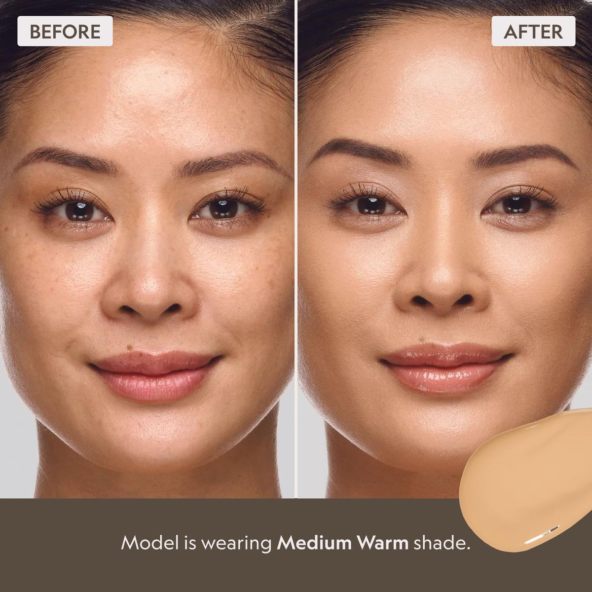 Creamy texture swirl on skin shows smooth, blendable coverage.
