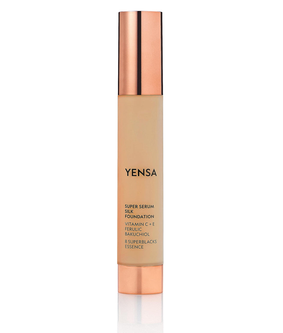 YENSA Super Serum Silk Foundation bottle closeup showing hydrating glow.