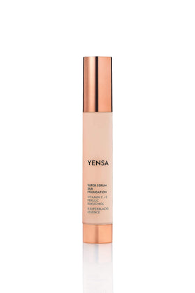 YENSA Super Serum Silk Foundation bottle pump shows hydrating, long-wear base.
