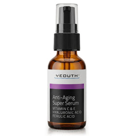 YEOUTH anti-aging serum bottle close-up, premium hydration for dull, dry skin.