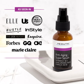 YEOUTH anti-aging serum bottle pump, easy nightly application for skincare routine.