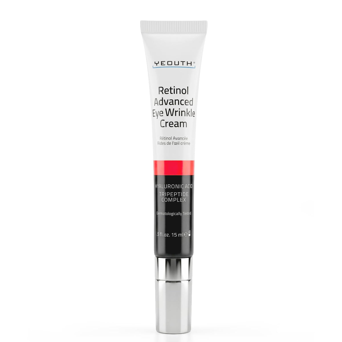 YEOUTH retinol eye cream tube applied to under-eye area for smoother skin.