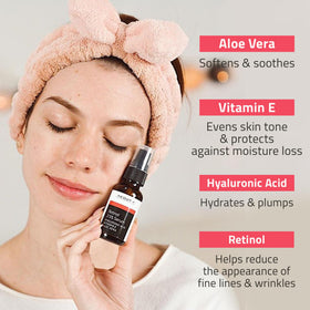YEOUTH retinol serum label closeup highlights clean dermatology tested formula