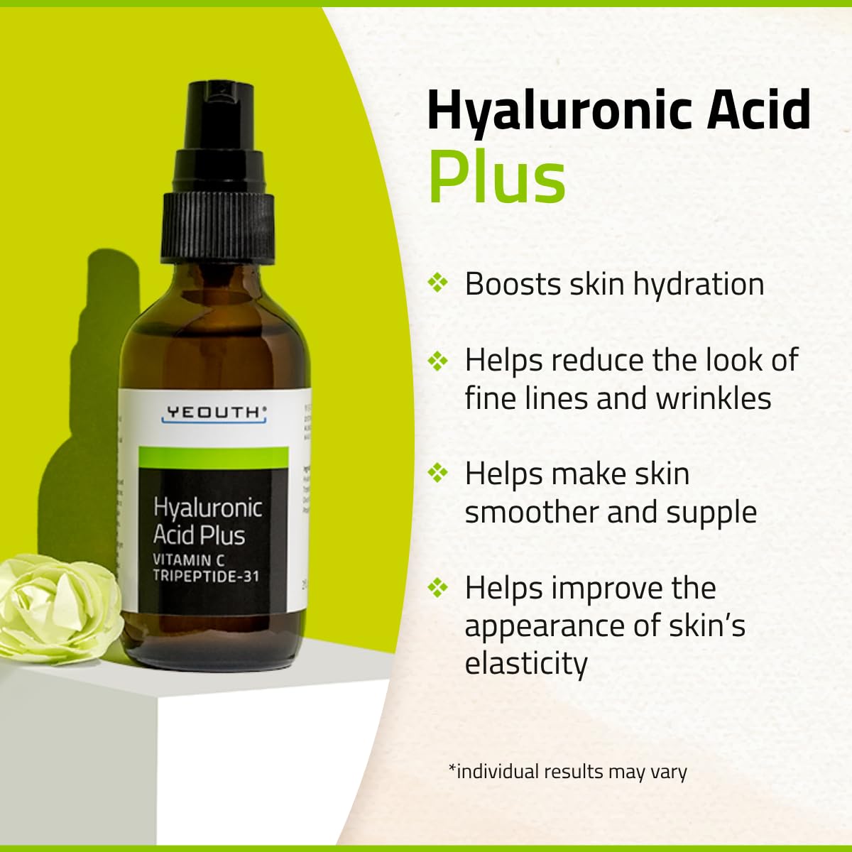 YEOUTH serum on hand close-up showing instant moisturization.
