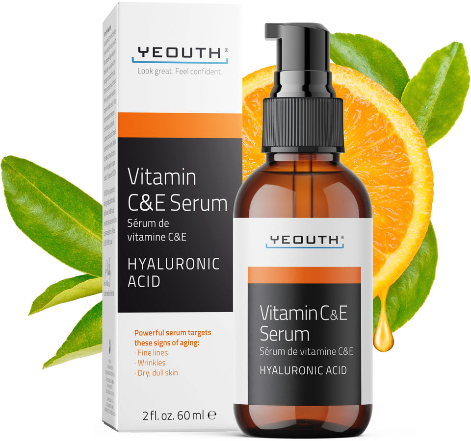 YEOUTH Vitamin C Serum bottle highlighting hydration and glow
