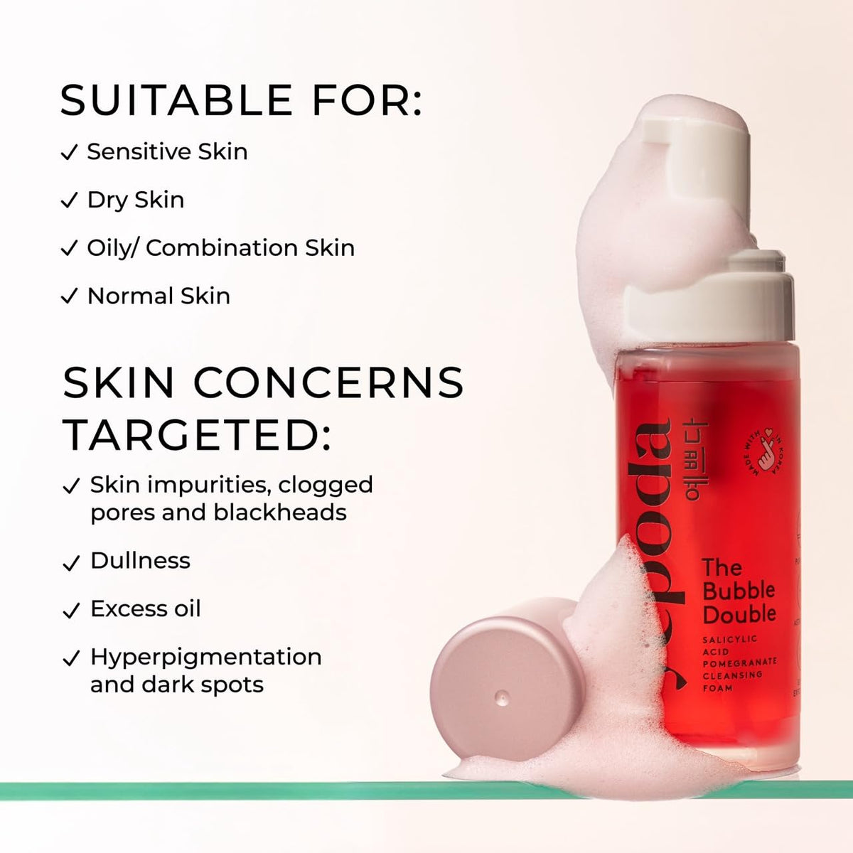 Yepoda Bubble Double with pomegranate extract supports pore refinement during routine