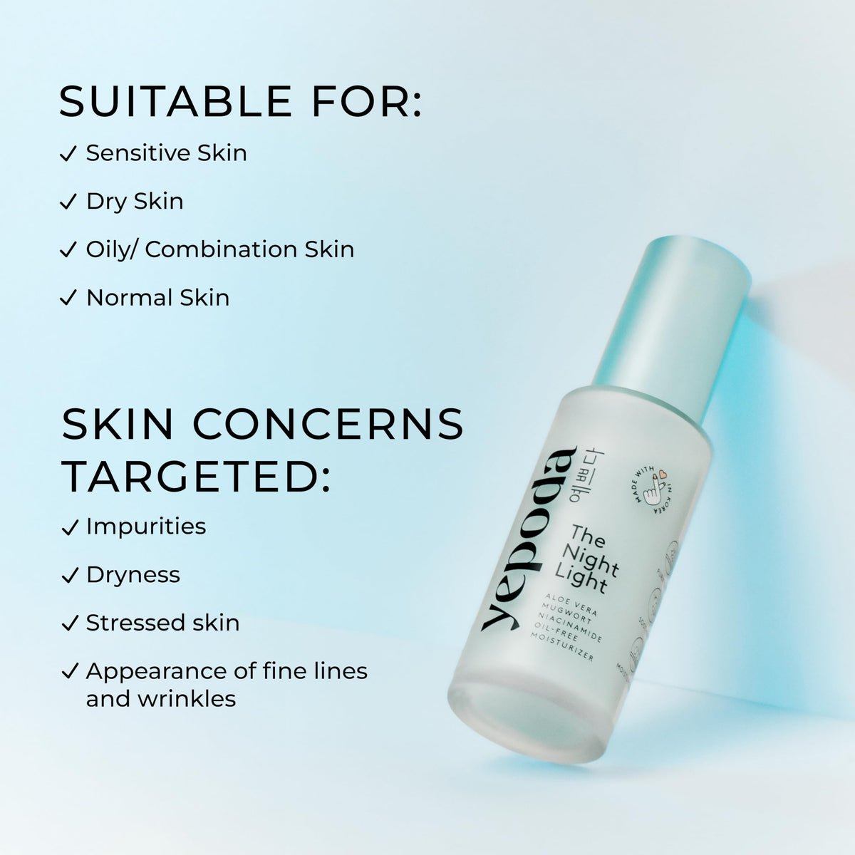 Yepoda Hyaluronic-Peptide boost for plump, refreshed skin by morning.