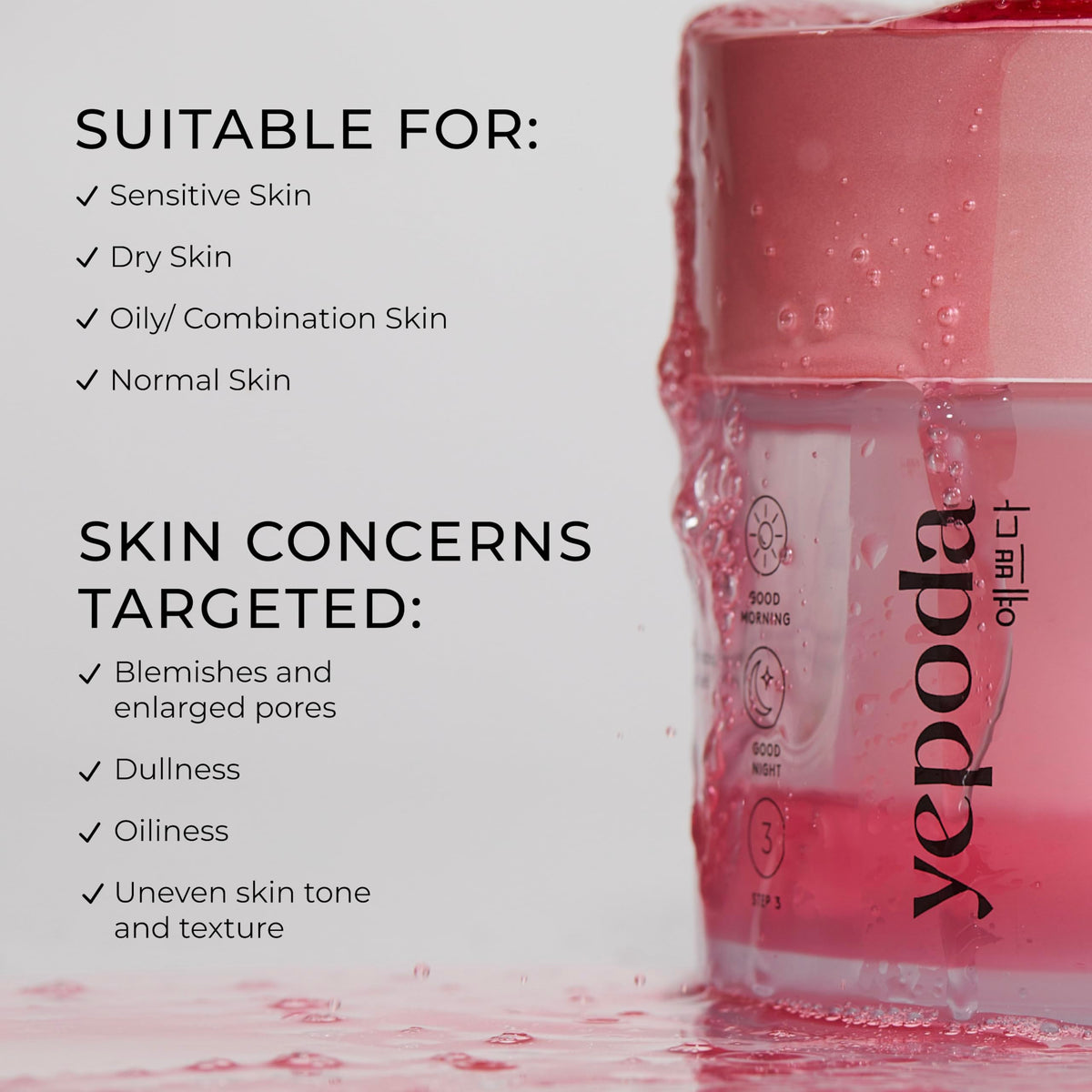 Yepoda Porefect Pad uses AHA, BHA, and PHA exfoliants for smoother texture.