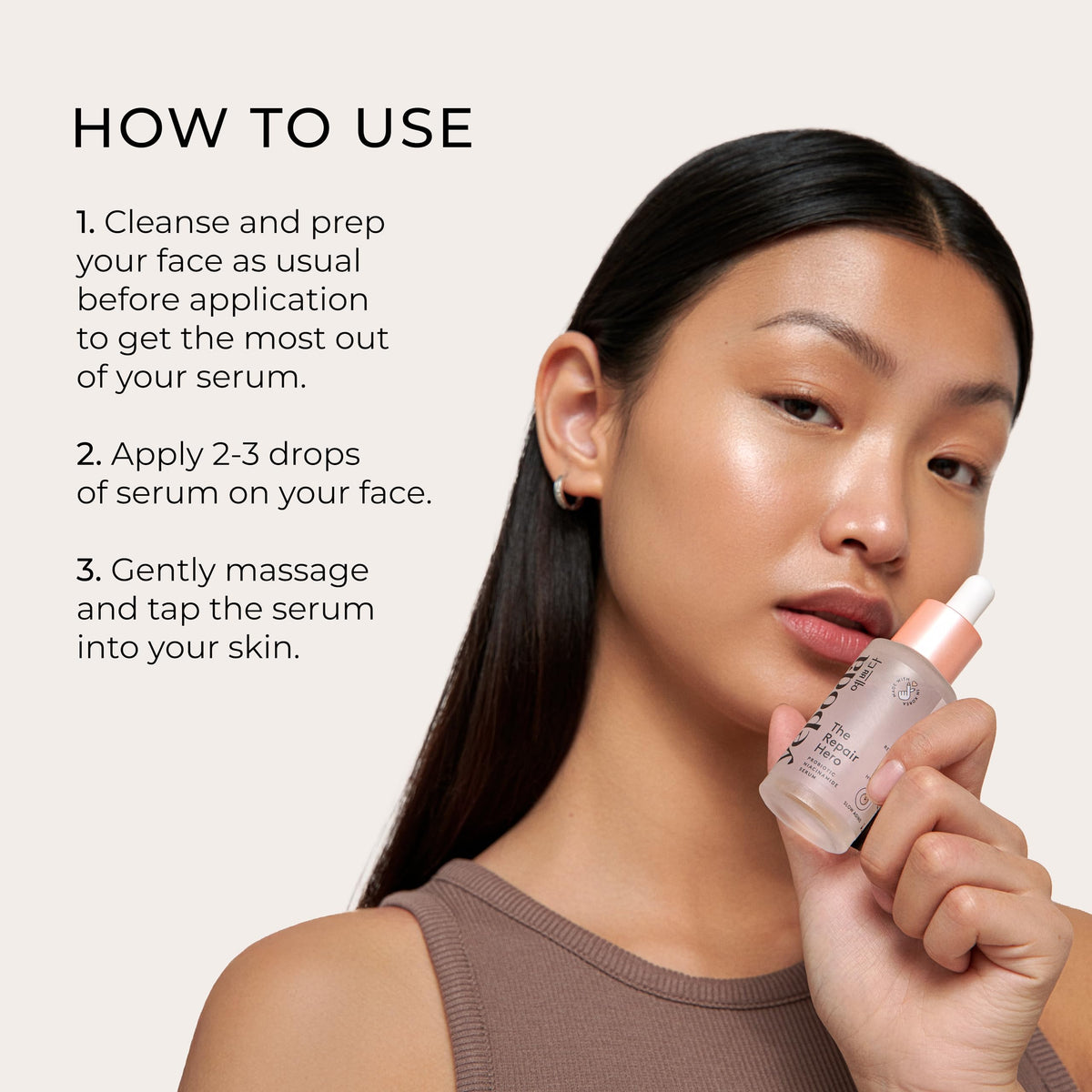 Close-up of Yepoda Repair Hero serum texture showing lightweight absorption for smoother skin.