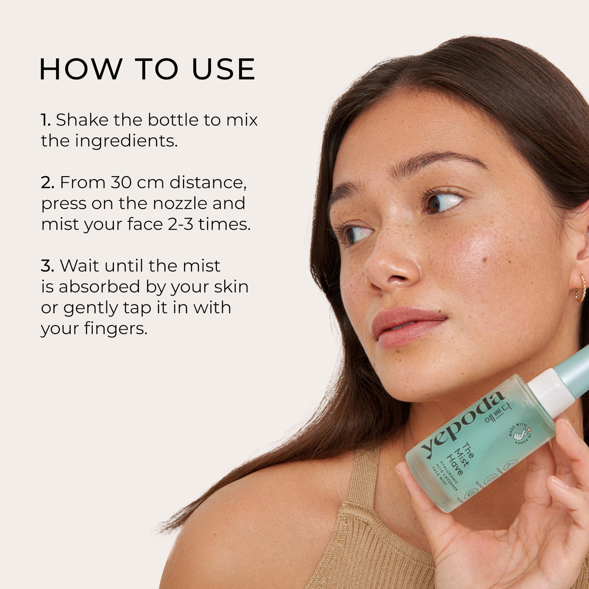 Yepoda The Mist Have user applying toner pre makeup for smoother prep