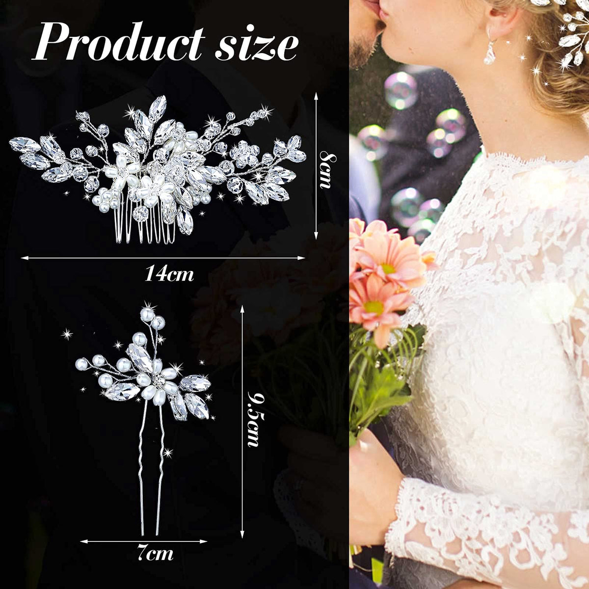 Yeshone rhinestone flower hairpin enhances bridesmaids' hairstyles.