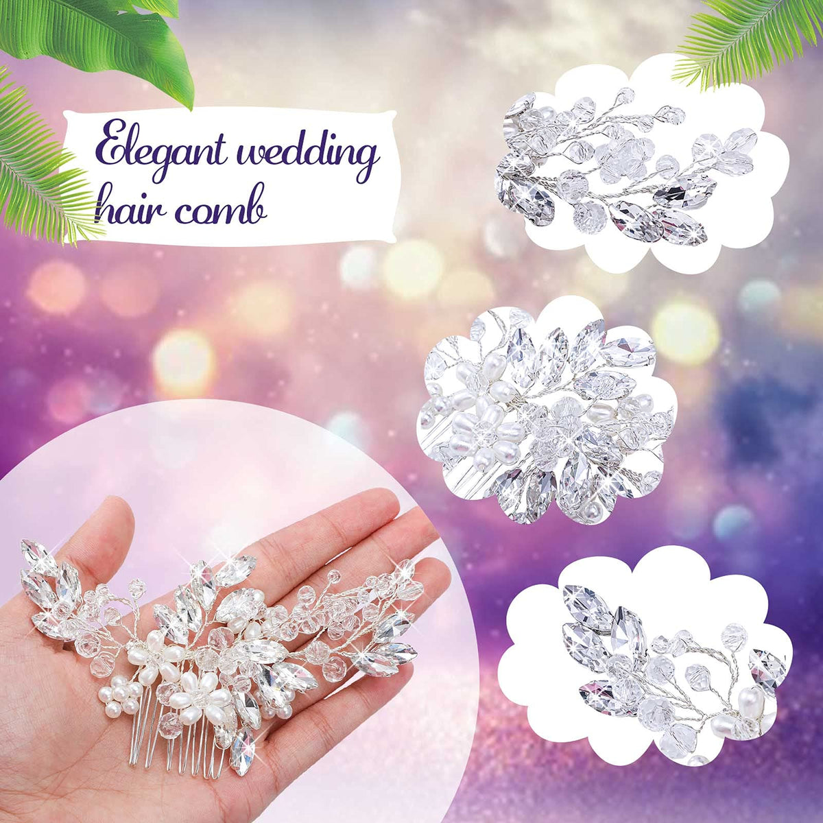 Yeshone four-piece rhinestone hairpins provide versatile updo options.