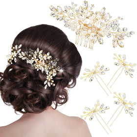 Yeshone crystal pearl hair comb sparkles in a bridal updo