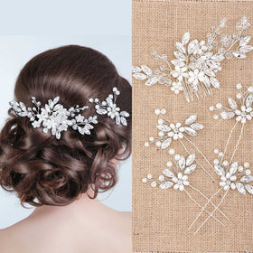 Yeshone crystal pearl wedding hair comb adds radiant bridal sparkle.