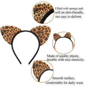 Yesland cheetah ears headband close-up of fabric and fluffy texture.