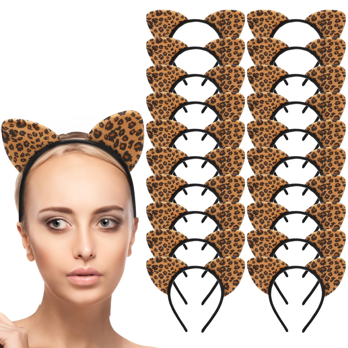 Yesland cheetah ears headband front view for party looks.