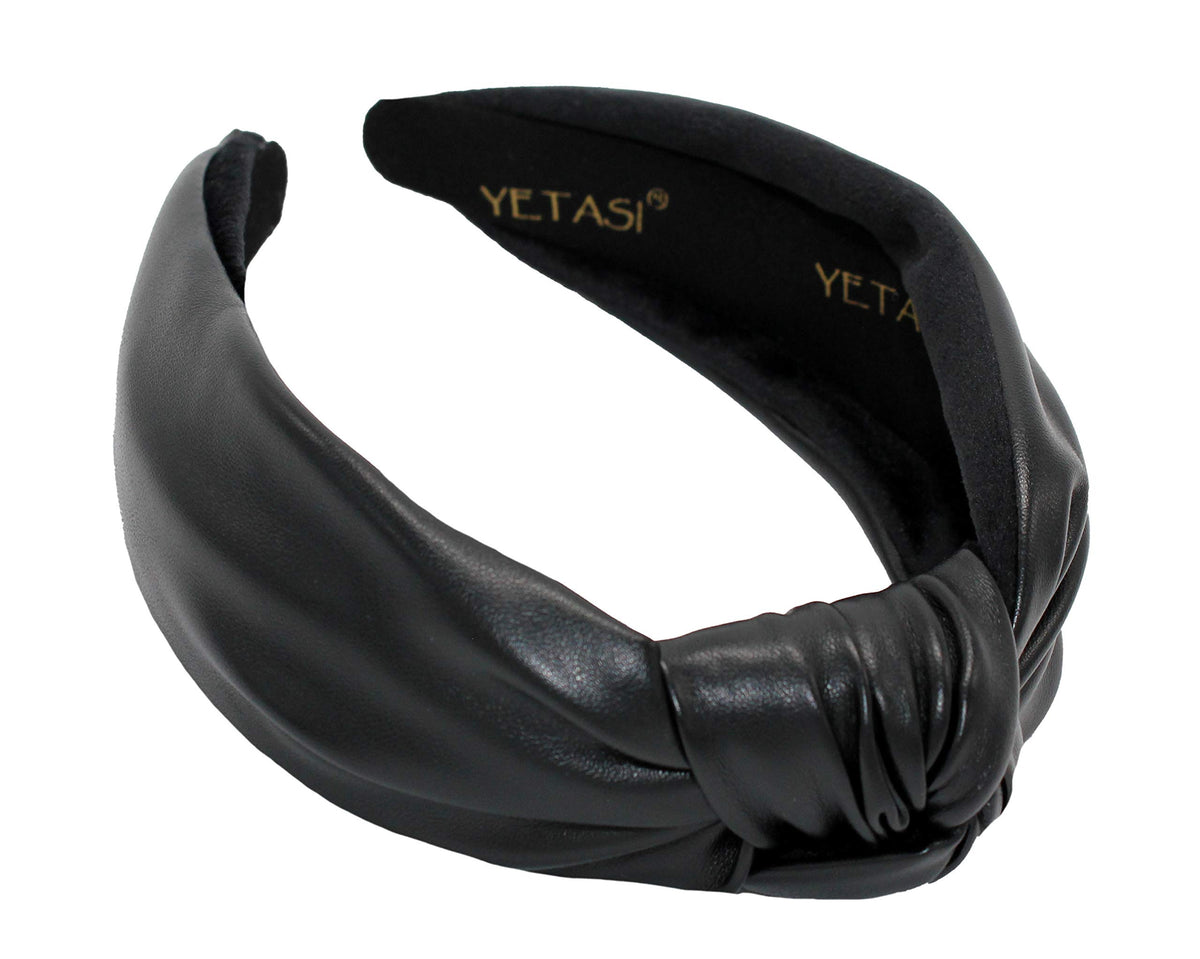 YETASI Black Leather Headband close-up showing durable knot detail for all-day style