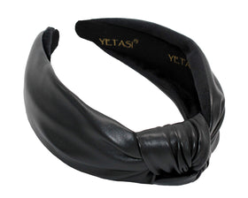 YETASI Black Leather Headband close-up showing durable knot detail for all-day style