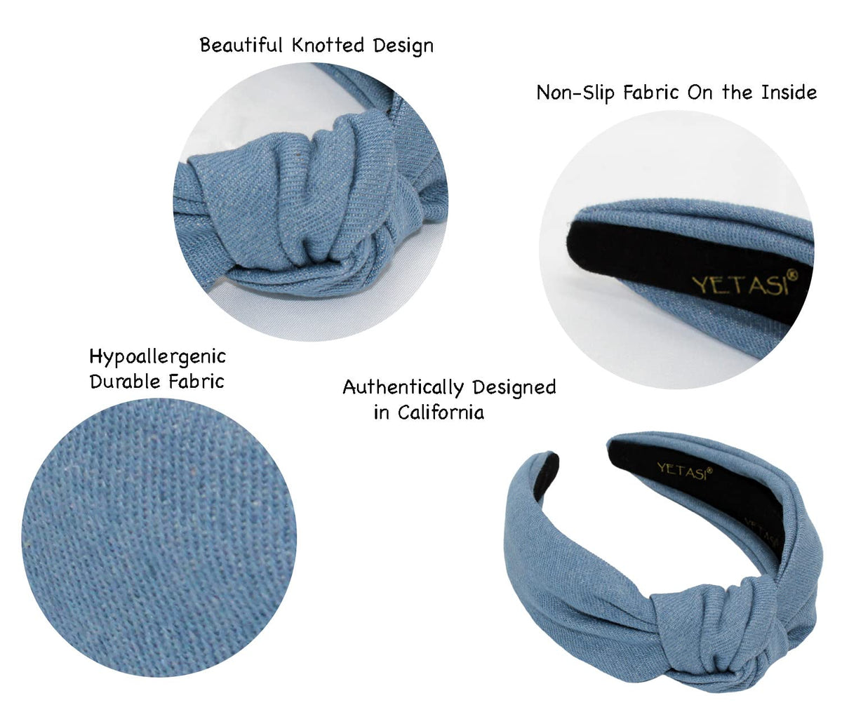 YETASI denim light blue headband detail stitching and knot design