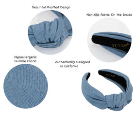 YETASI denim light blue headband detail stitching and knot design