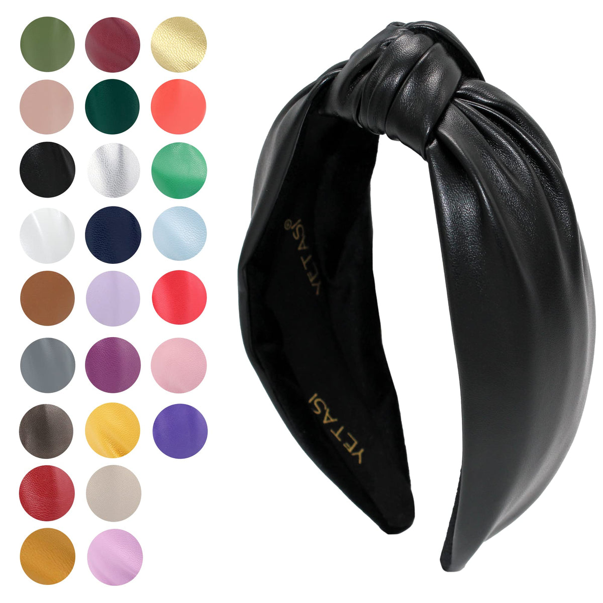 YETASI black leather headband worn by model to illustrate versatile all-day wear