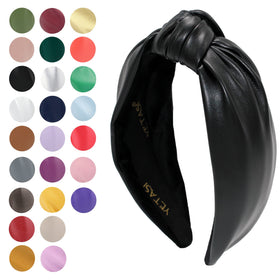 YETASI black leather headband worn by model to illustrate versatile all-day wear