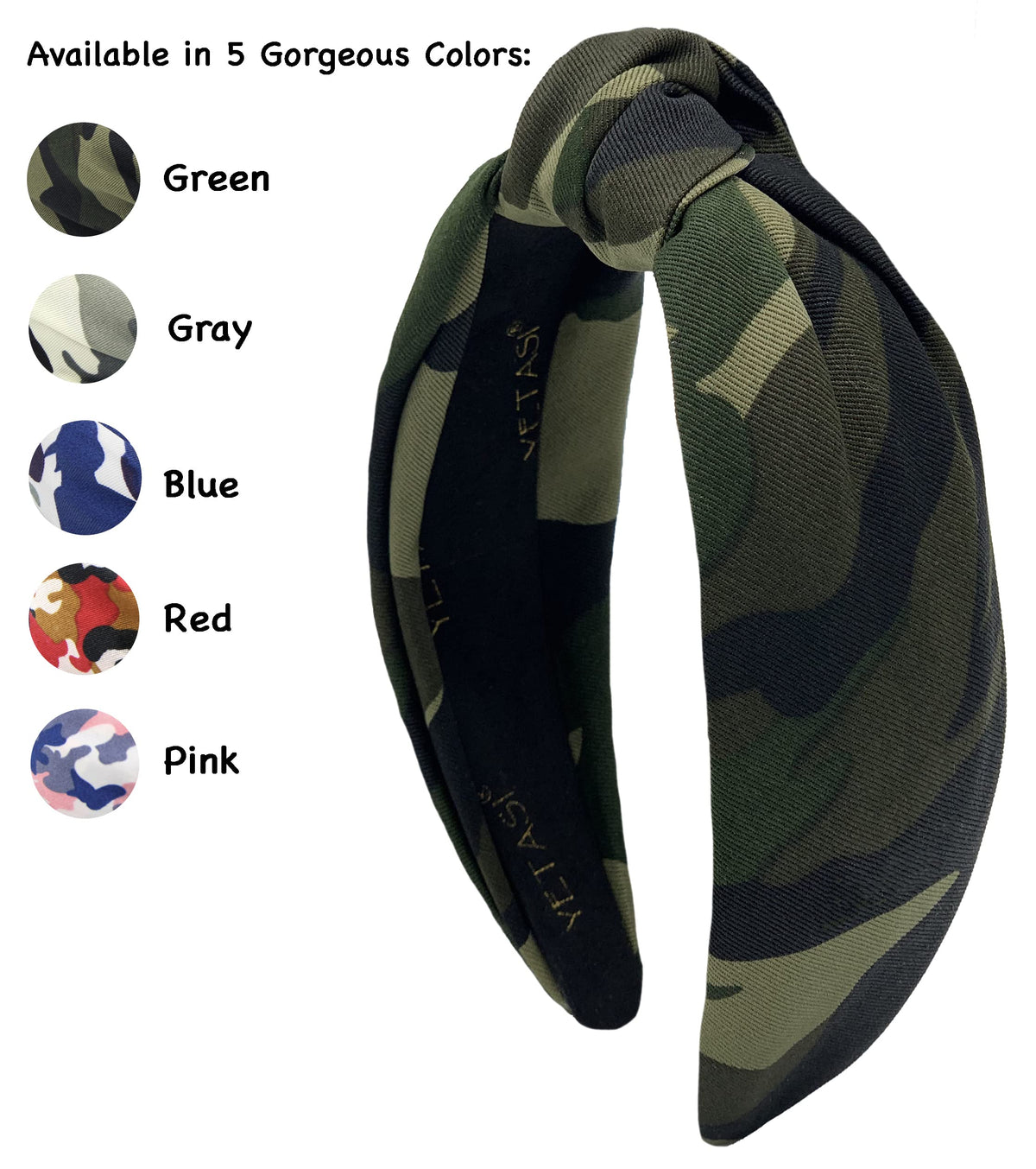 Yetasi knotted headband in green camo for stylish day-to-night outfits