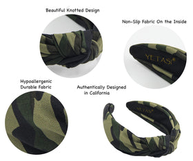 Yetasi top knot headband in green camo for versatile styling