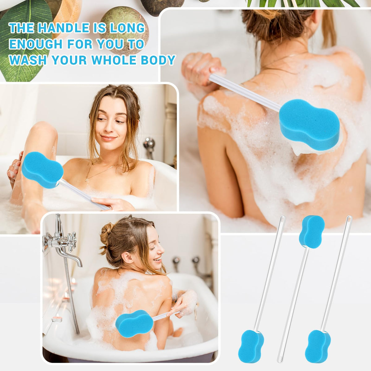 Yetene latex-free sponge with plastic handle, skin-friendly and reusable.