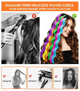 YEVYO heatless curlers blue pack enables creating soft waves with no heat damage