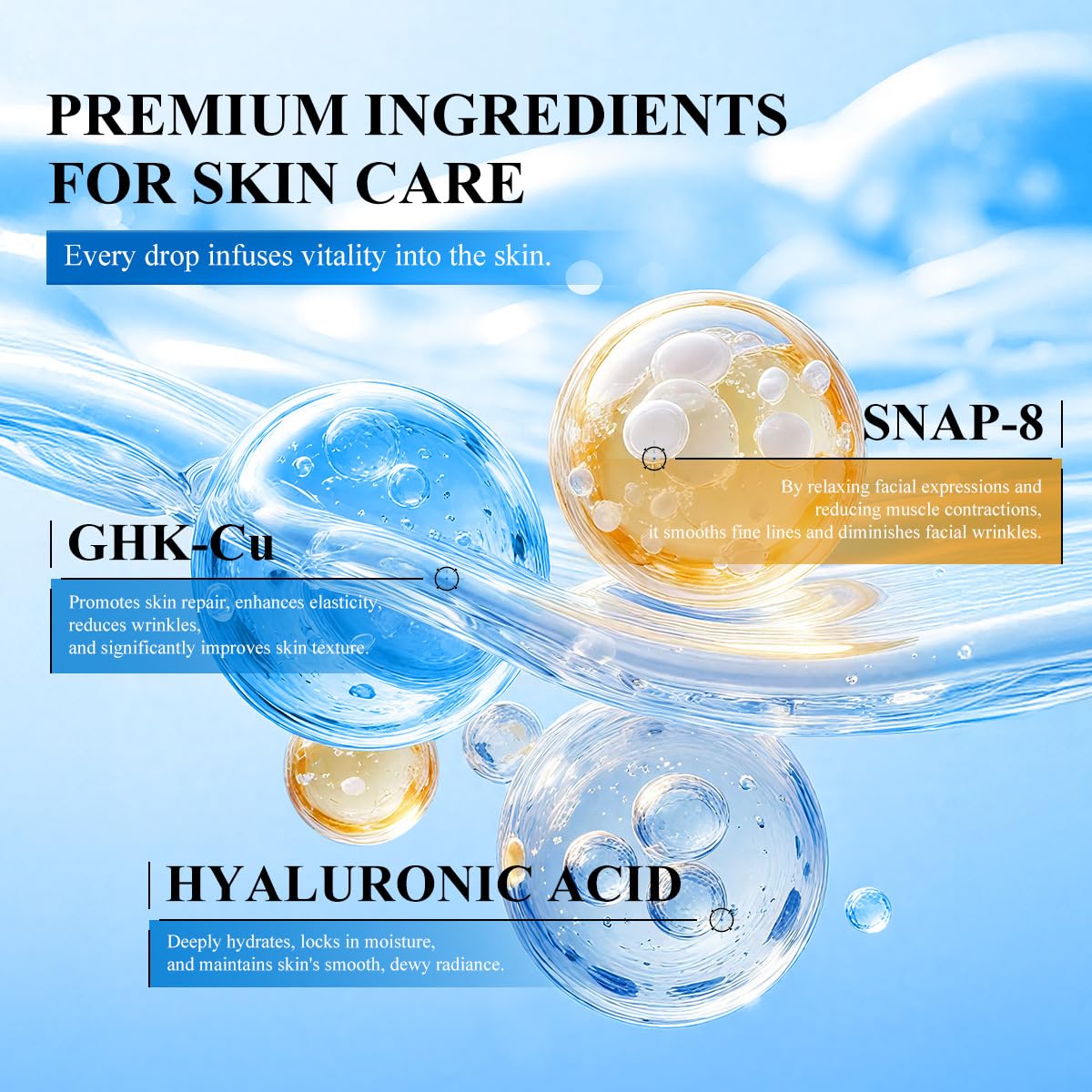 Yeweian ingredient list close-up highlights copper peptides and SNAP-8.