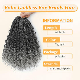 YEWELL Goddess Box Braids TGrey back view, volumized fluffy curls.