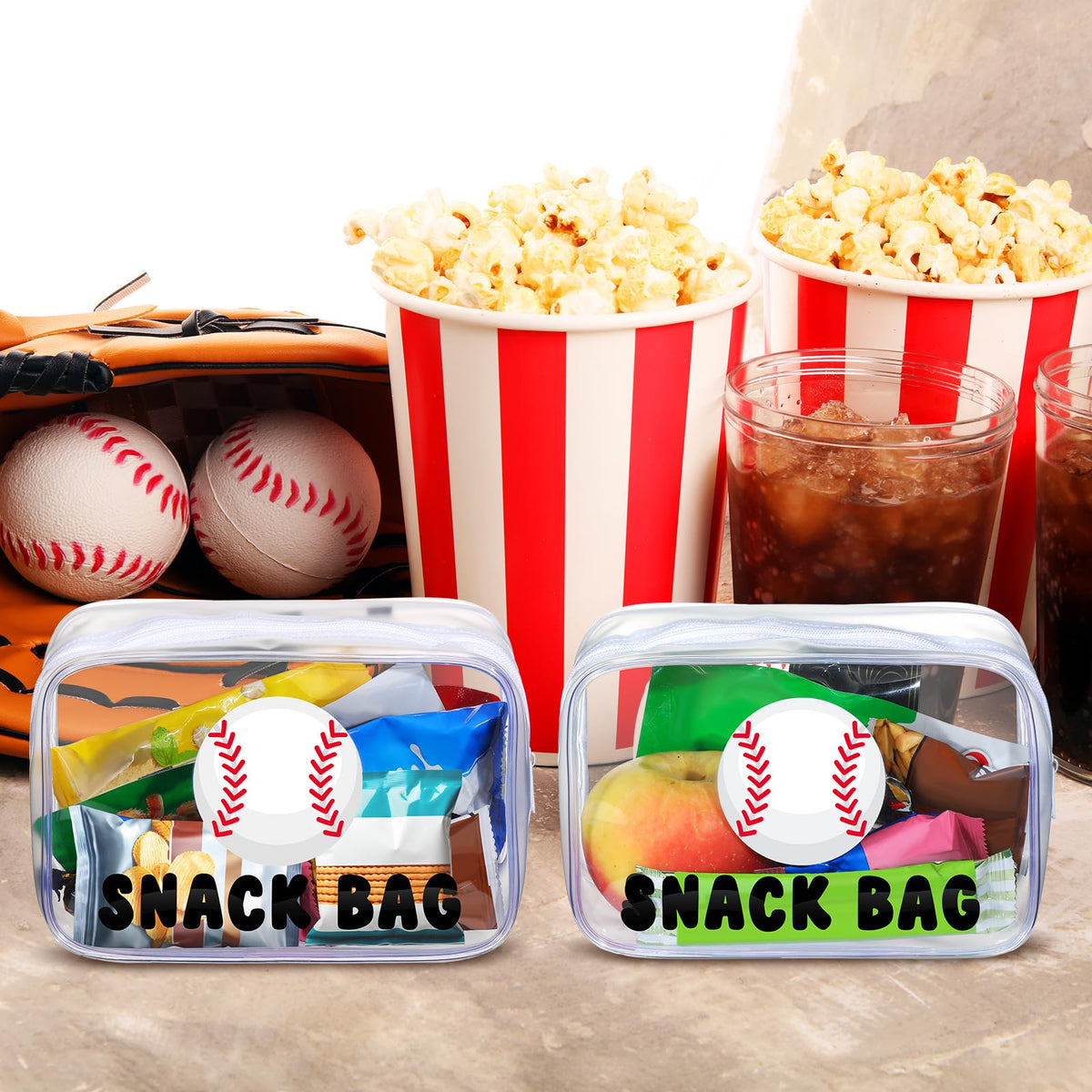 Yeyeplum baseball snack bags zipper close-up, durable and waterproof.