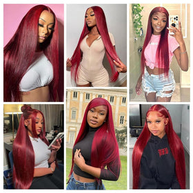 YFFSSJFC burgundy straight lace front wig for versatile styling.