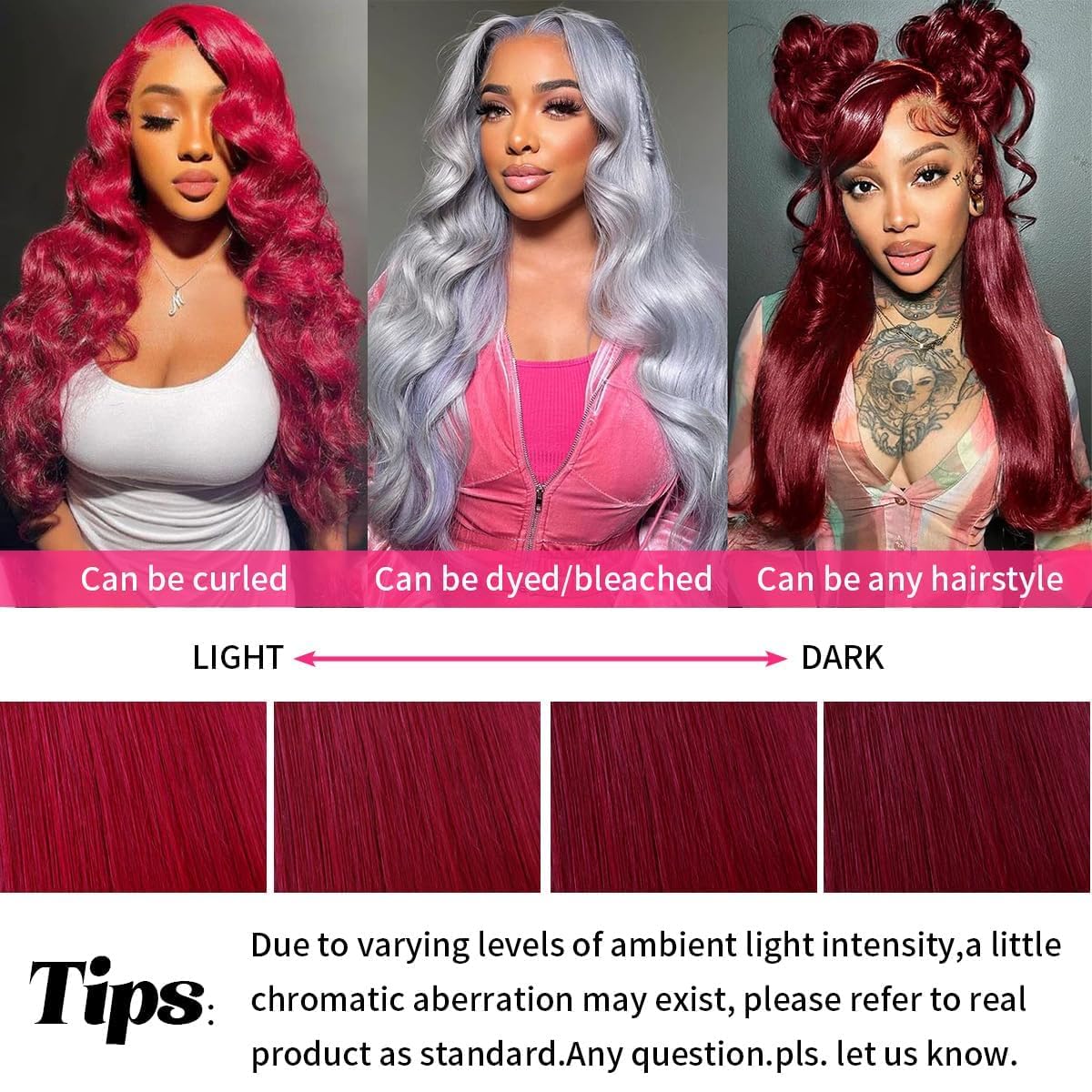 YFFSSJFC wine red wig with 200% density for a fuller look.