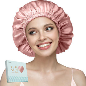 YFONG double layer silk bonnet in pink keeps hair smooth and protected overnight