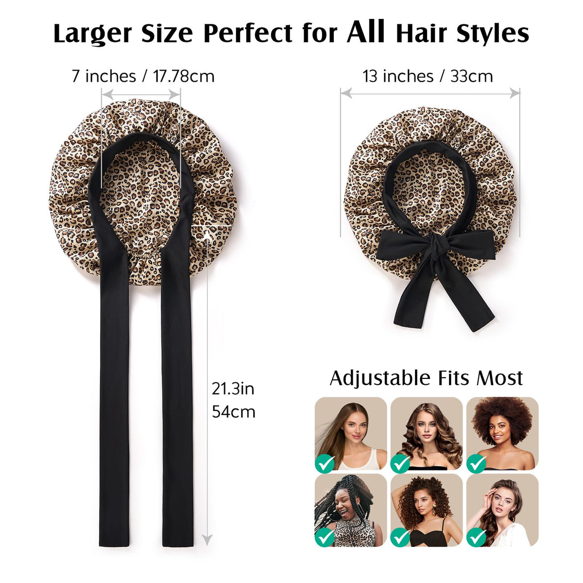 YFONG one-size leopard bonnet fits most heads thanks to soft elastic
