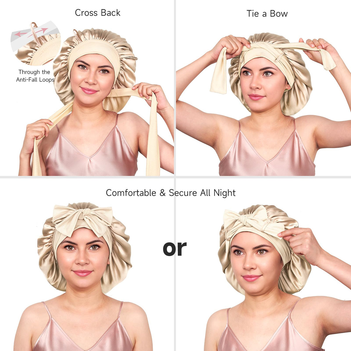 YFONG silk bonnet reduces frizz and preserves hairstyle