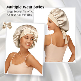 YFONG champagne color silk bonnet adds luxury to bedtime routine