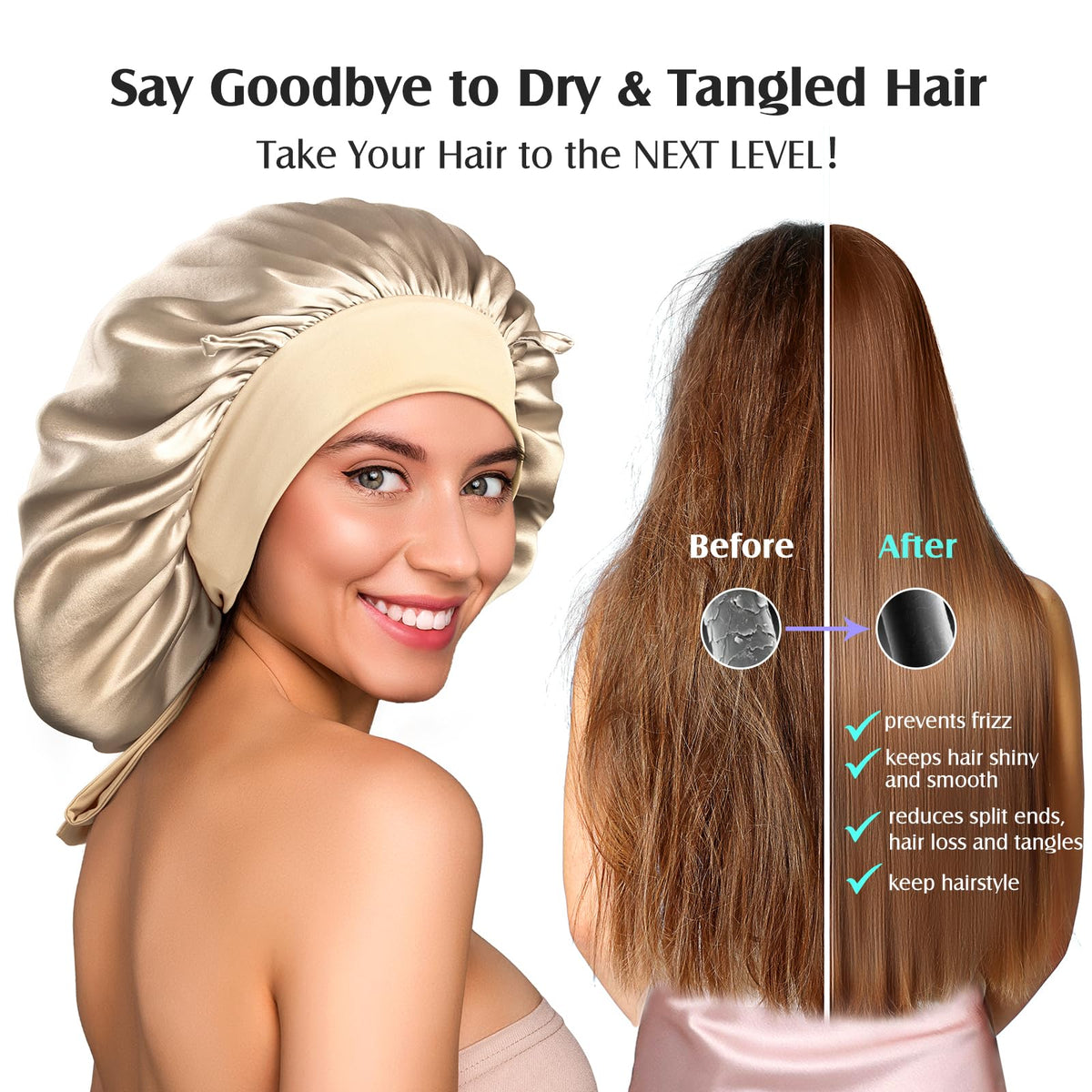 YFONG silk bonnet with adjustable elastic band for secure non-slip fit