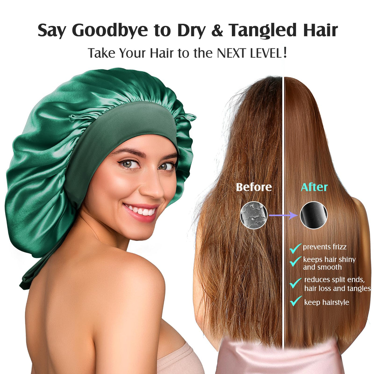 YFONG silk bonnet elastic-tie-band keeps it secure through the night