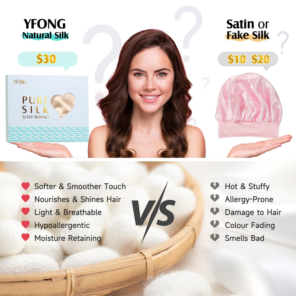 YFONG silk bonnet one-size-fits-most with soft elastic