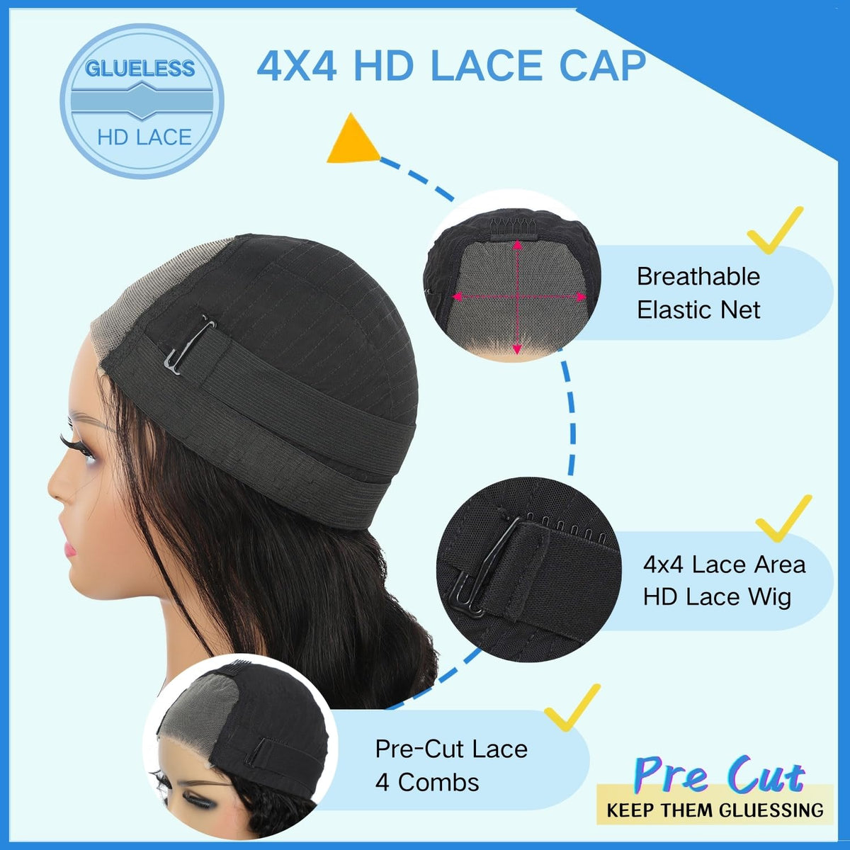 YFOXI HD 4x4 lace closure close-up, seamless scalp blend.