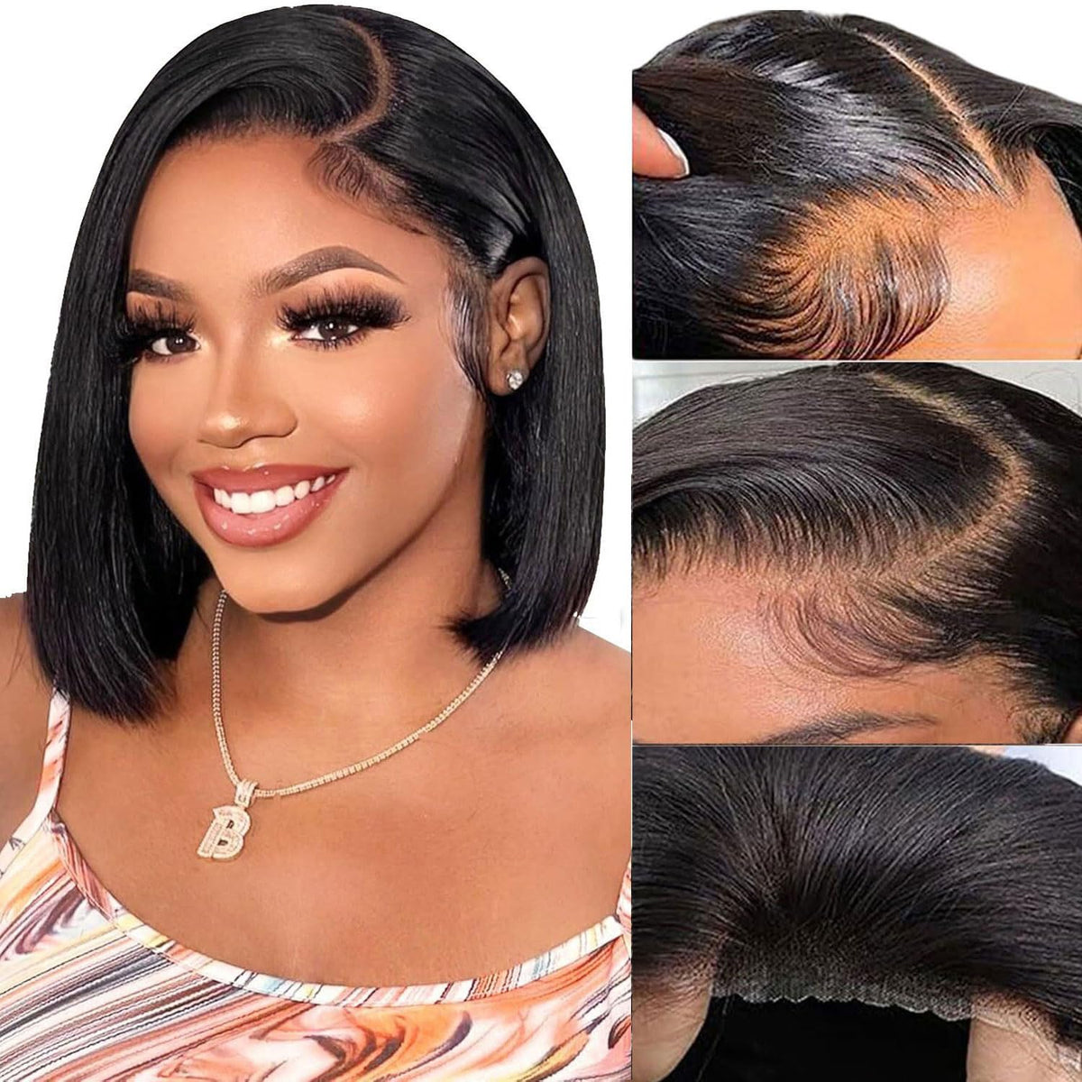 YFOXI Wear and Go bob wig, straight front view, quick natural styling.